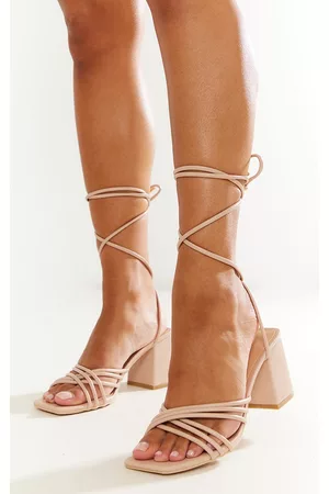 PRETTYLITTLETHING Pu Square Multi Criss Cross Strap Block Heeled Tie Up Sandals