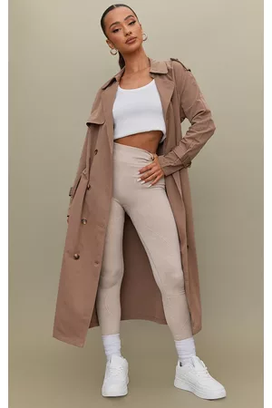 PRETTYLITTLETHING Petite Taupe Oversized Trench Coat