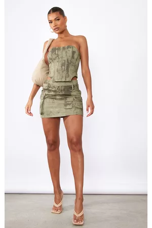 PRETTYLITTLETHING Washed Twill Cargo Micro Mini Skirt