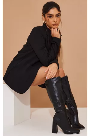 PRETTYLITTLETHING PU Toe Cap Flare Heeled Knee Boots