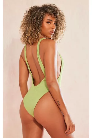 PRETTYLITTLETHING Shimmer Ribbed Padded Low Back Swimsuit