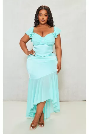 PRETTYLITTLETHING Plus Satin Chiffon Hem Midi Skirt