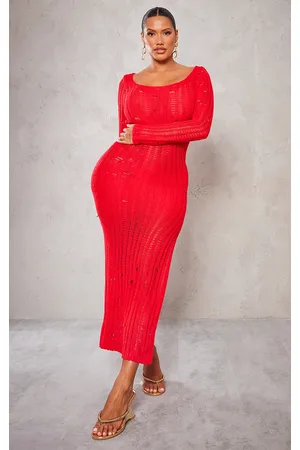 PRETTYLITTLETHING Shape Knit Scoop Neck Long Sleeve Maxi Dress