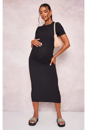 PRETTYLITTLETHING Maternity Ribbed Crew Neck Midi Dress