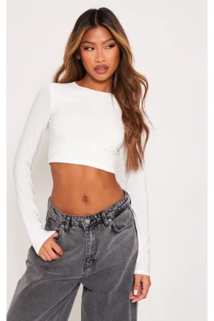 PRETTYLITTLETHING Basic Slinky Long Sleeve Crop Top