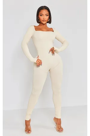 PRETTYLITTLETHING Shape Contour Rib Square Neck Thumb Hole Jumpsuit