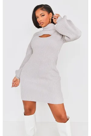 PRETTYLITTLETHING Shape 2 In 1 High Neck Balloon Sleeve Bodycon Jumper Dress