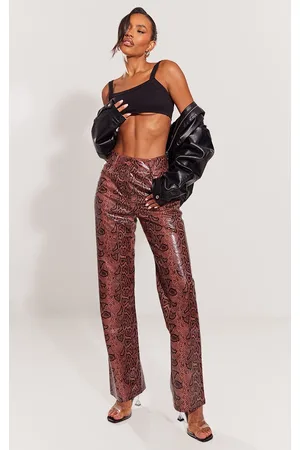 Topshop faux leather snake print straight leg pants in multi