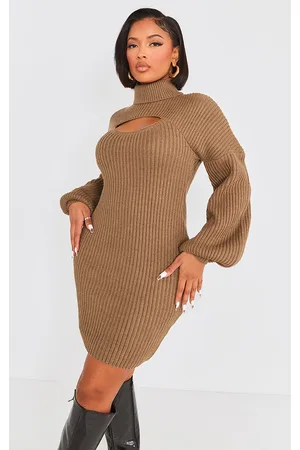 PRETTYLITTLETHING Shape 2 In 1 High Neck Balloon Sleeve Bodycon Jumper Dress