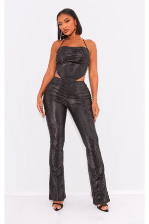 PRETTYLITTLETHING Shape Matte Faux Leather Snake Flare Pants