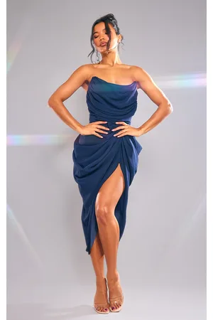 PRETTYLITTLETHING Chiffon Corset Bandeau Draped Midi Dress