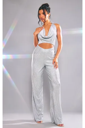 Silver Structured Contour Ribbed Scoop Neck Jumpsuit, Grey
