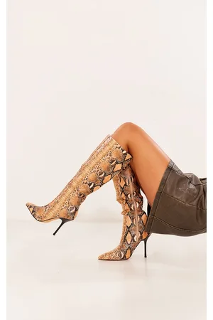 PRETTYLITTLETHING PU Point Toe Knee High Heeled Boots