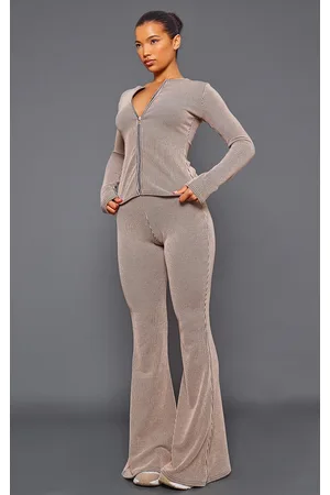 PRETTYLITTLETHING Two Tone Rib High Waist Flares