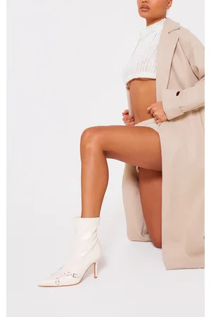 PRETTYLITTLETHING Wide Fit Faux Leather Point Toe Buckle Detail Tab Ankle Heeled Boots