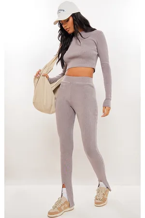 PRETTYLITTLETHING Tall Washed Ribbed Split Hem Pants