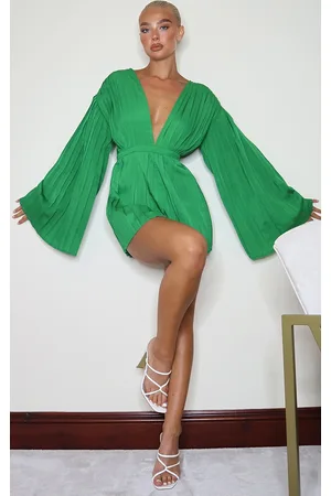 PRETTYLITTLETHING Plunge Pleated Playsuit