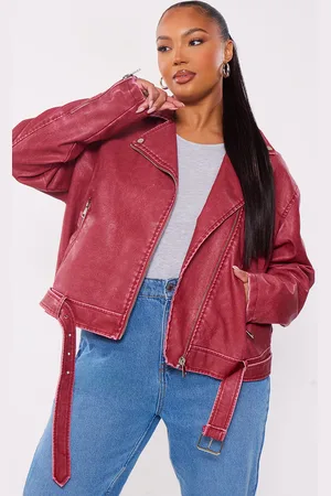 PRETTYLITTLETHING Plus Vintage Faux Leather Oversized Zip Up Biker Jacket