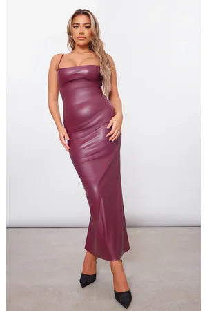 PRETTYLITTLETHING Faux Leather Spaghetti Strap Midi Dress