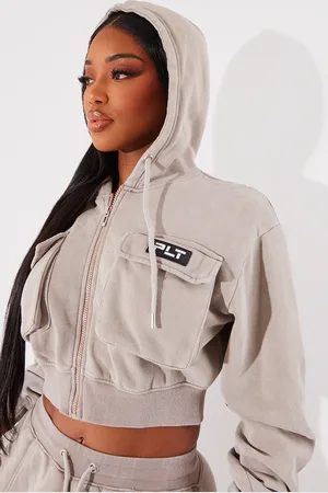 PRETTYLITTLETHING Shape Washed Cargo Cropped Hoodie