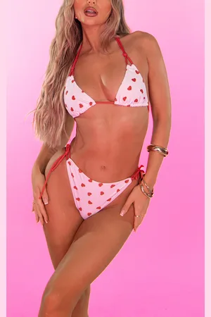 PRETTYLITTLETHING Heart Print Tie Side Bikini Bottoms