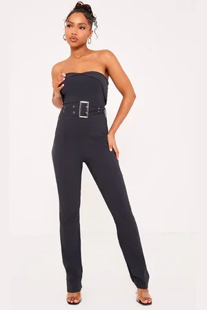 PrettyLittleThing Maternity Corset Detail Bardot Wide Leg Jumpsuit Blue •  Price »