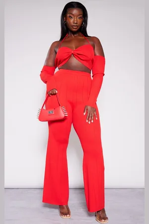 PRETTYLITTLETHING Plus Rib Knit Flared Pants