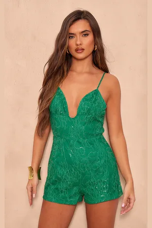 PRETTYLITTLETHING Strappy Lace Sequin Playsuit