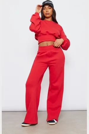 Prettylittlething Plus Red High Waist Sweatpants