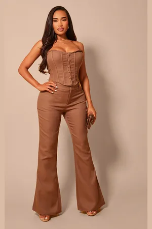 PRETTYLITTLETHING Shape Brown Woven High Waist Pants