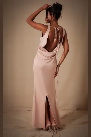 PRETTYLITTLETHING Bridesmaid Satin Cowl Neck Maxi Dress