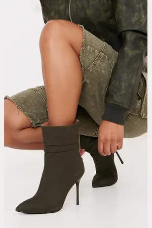 PRETTYLITTLETHING Woven Point Toe Ruched High Heeled Ankle Boots