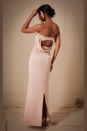 PRETTYLITTLETHING Bridesmaid Satin Bandeau Maxi Dress