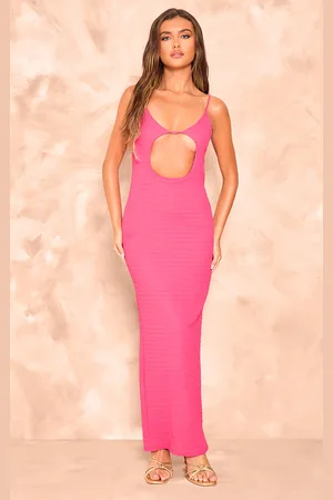 PRETTYLITTLETHING Textured Cut Out Detail Strappy Midi Dress