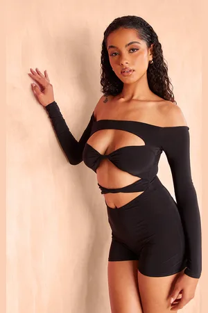 PRETTYLITTLETHING Slinky Twist Detail Cut Out Playsuit