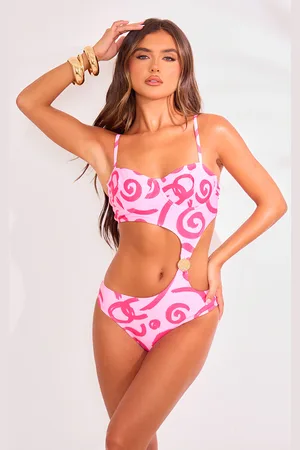 PRETTYLITTLETHING Swirl Print Underwired Cut Out Swimsuit