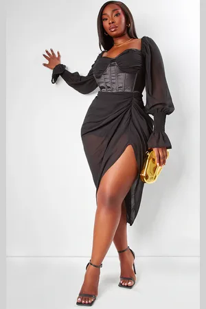 PRETTYLITTLETHING Plus Satin Insert Draped Chiffon Midi Dress