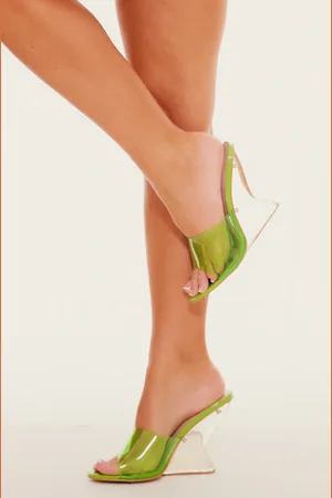 PRETTYLITTLETHING Pu Round Toe Perspex Strap Heeled Wedges