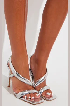 PRETTYLITTLETHING Metallic PU Square Toe Padded Asymmetric High Heeled Sandals