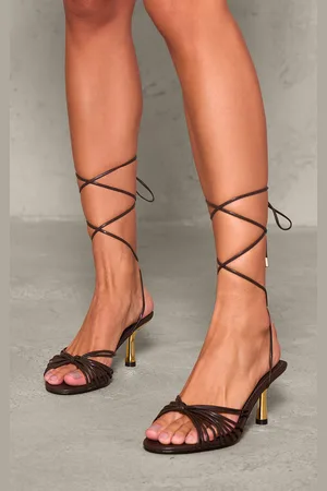 PRETTYLITTLETHING PU Round Toe Know Strap Detail Lace Up Heeled Sandals