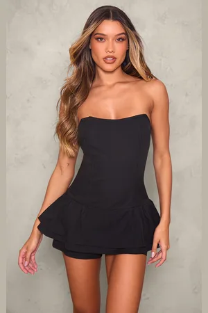 PRETTYLITTLETHING Twill Bandeau Rara Playsuit
