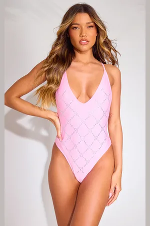 PRETTYLITTLETHING Plunge Diamante Swimsuit