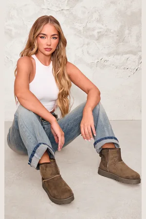 PRETTYLITTLETHING Faux Suede Cleated Ankle Boots