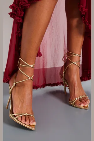 PRETTYLITTLETHING PU Point Toe Metallic Strappy Lace Up Heeled Sandals