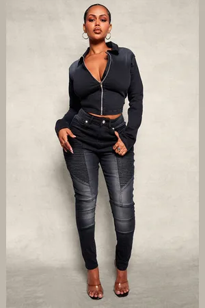 PRETTYLITTLETHING Shape Stretch Denim Seam Biker Skinny Jeans