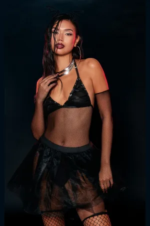 PRETTYLITTLETHING Fishnet Bodysuit and Gloves Set