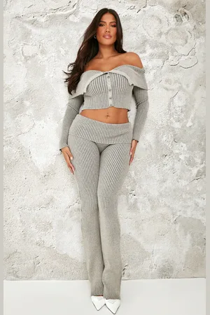 PRETTYLITTLETHING Shape Fold Over Ribbed Flares