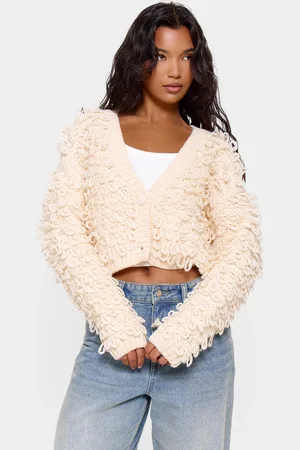 PRETTYLITTLETHING Loop Knit V Neck Button Up Cardigan