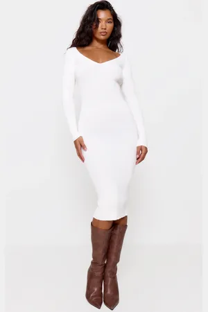 PRETTYLITTLETHING V Neck Knit Midi Dress