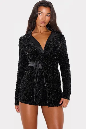 PRETTYLITTLETHING Collar Detail Sequin Playsuit